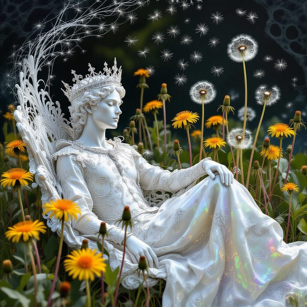 Ethereal Filigree Being Surrounded by Dandelions