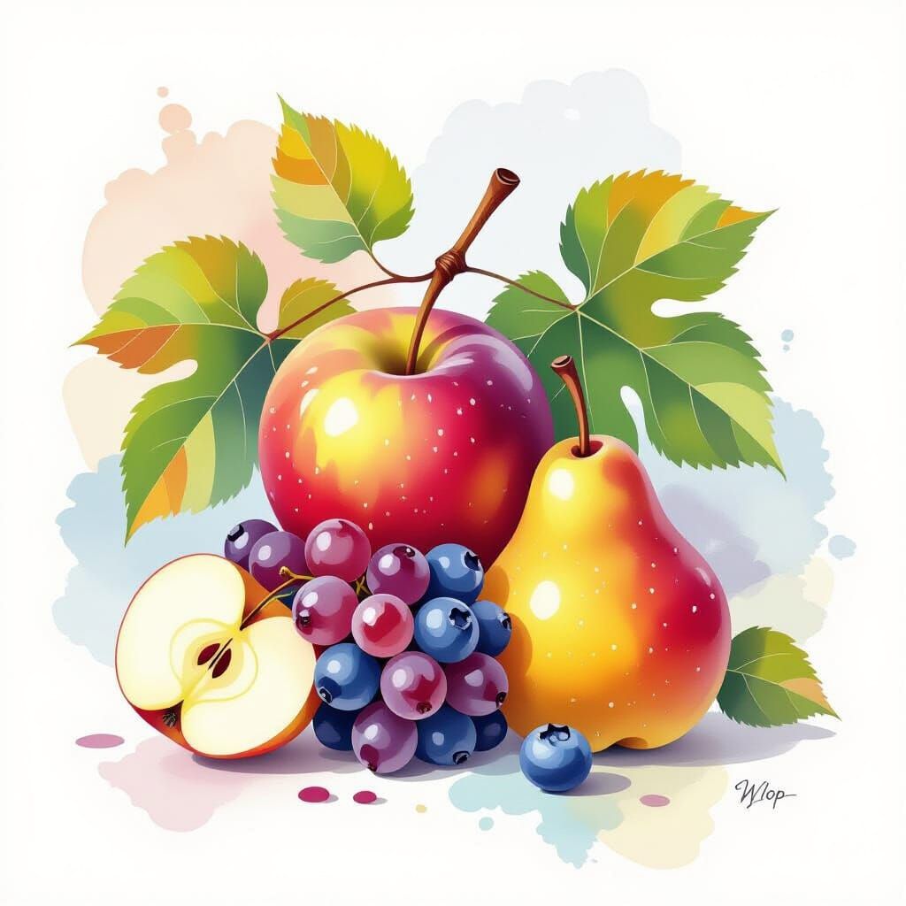 Watercolor Still Life of Fruit in Ethereal Style