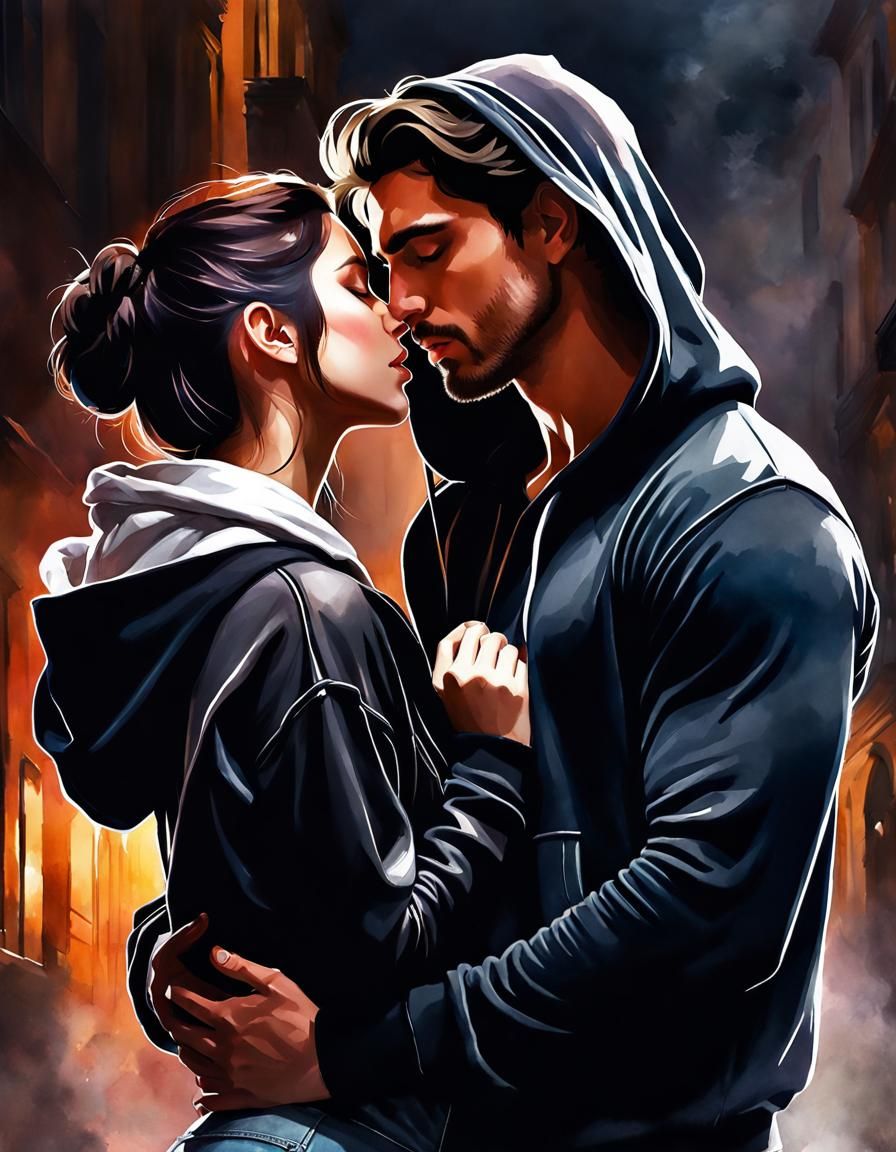 Romantic Embrace in Watercolor Style