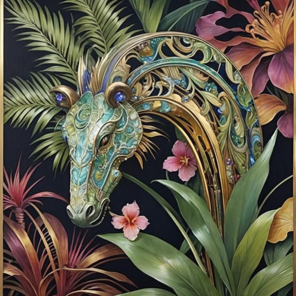 Hyperrealistic Art Nouveau Botanical Abstract in Alcohol Ink