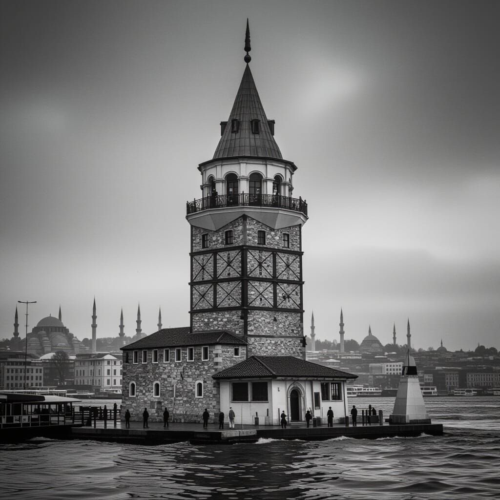 Maiden Tower, Istanbul, in High Contrast B&W