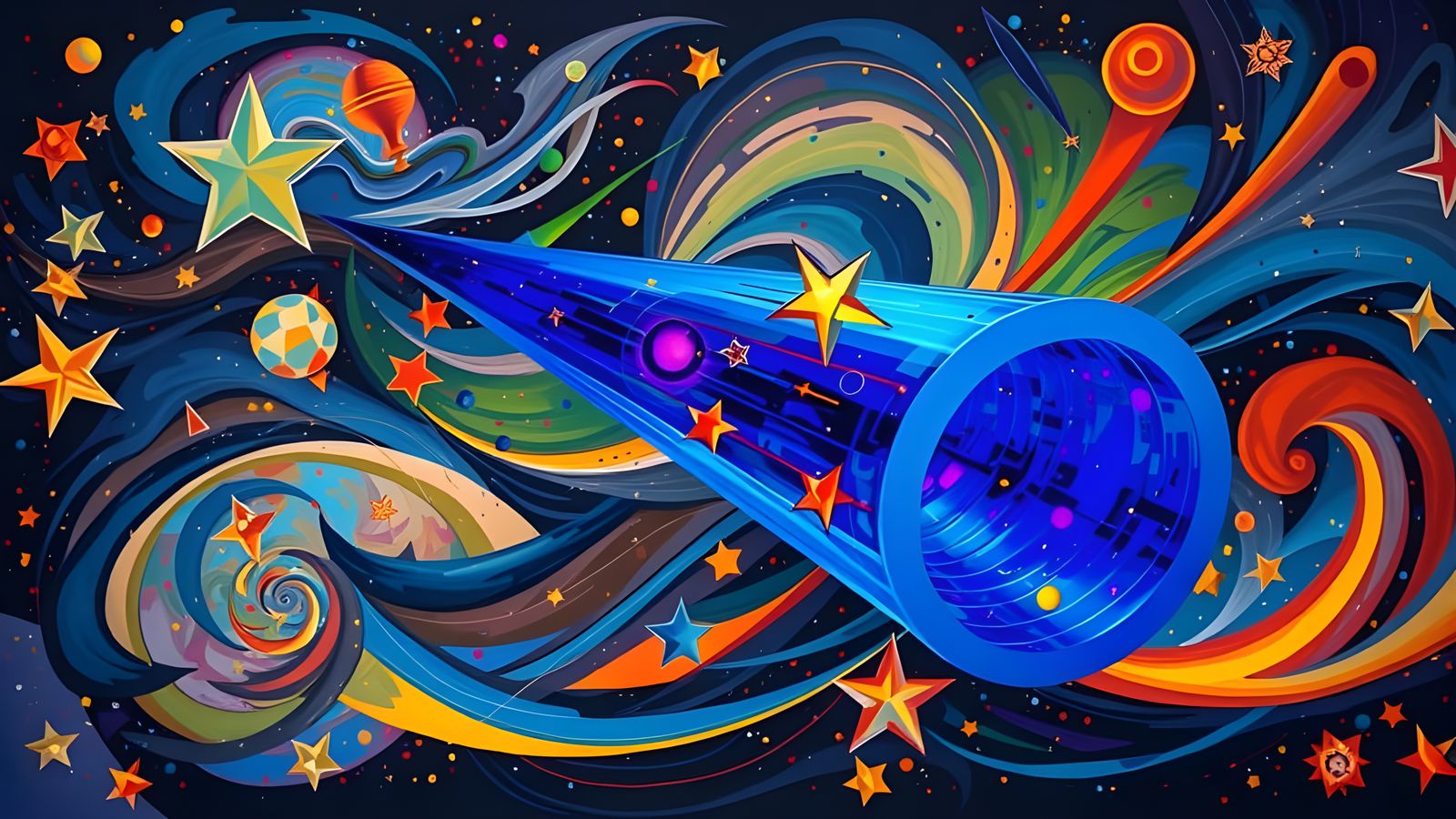 Surreal Cosmos: Blue-Black Cylinder in Impasto Oil Paint