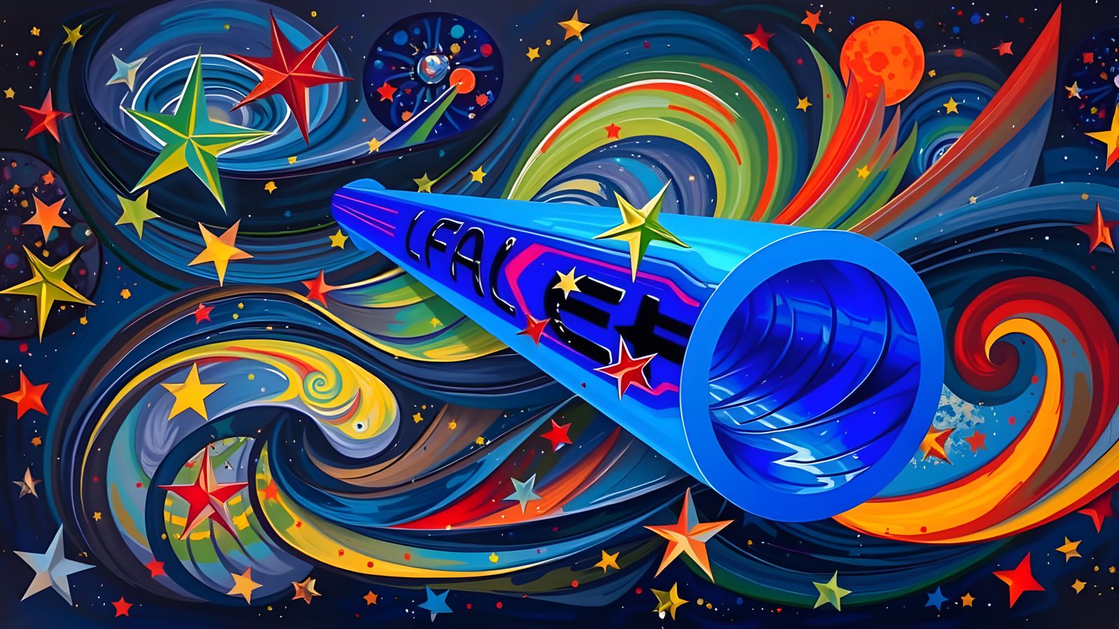 Sleek Cylinder Races Through Impasto Cosmos