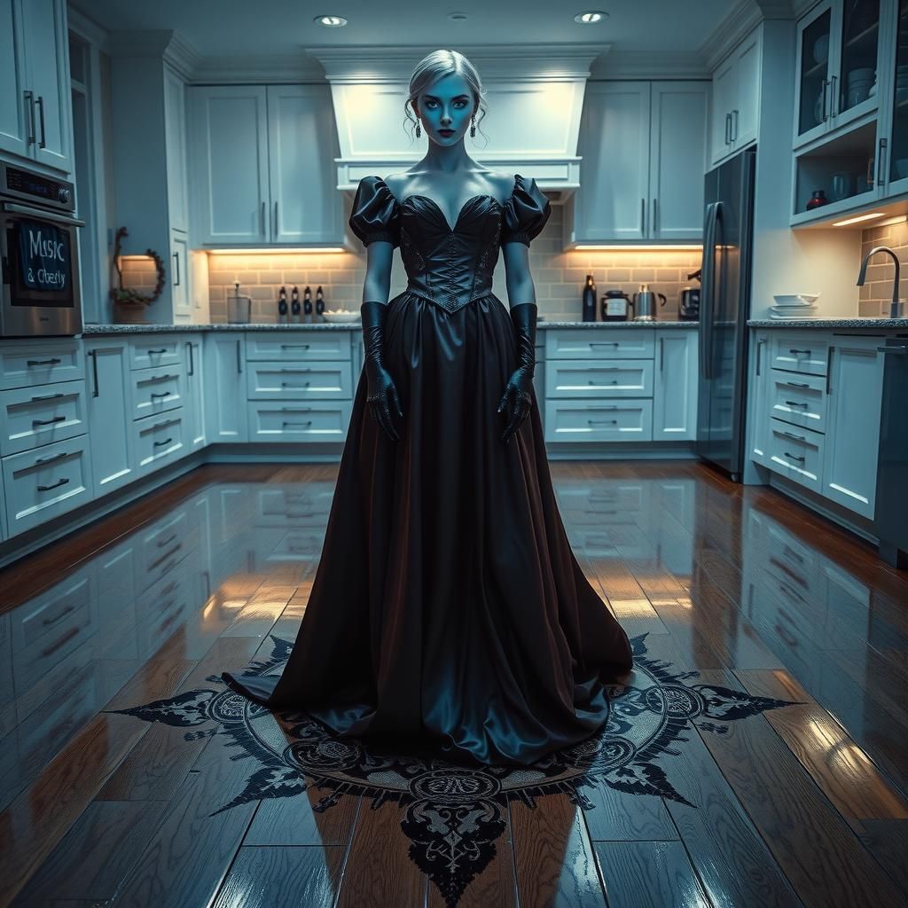 Ethereal Woman in Victorian Dress, Gothic Elegance