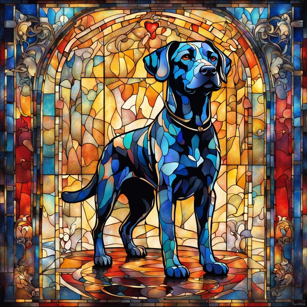 Dog Before Magical Stained Glass Lantern