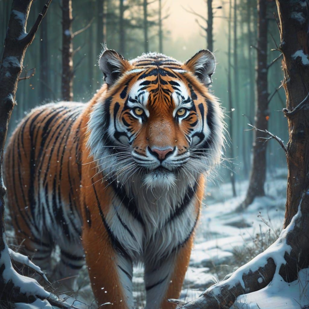 Majestic Siberian Tiger under Northern Lights
