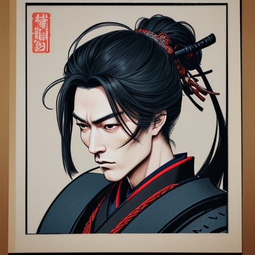 Samurai Silhouette in Ukiyo-e Style