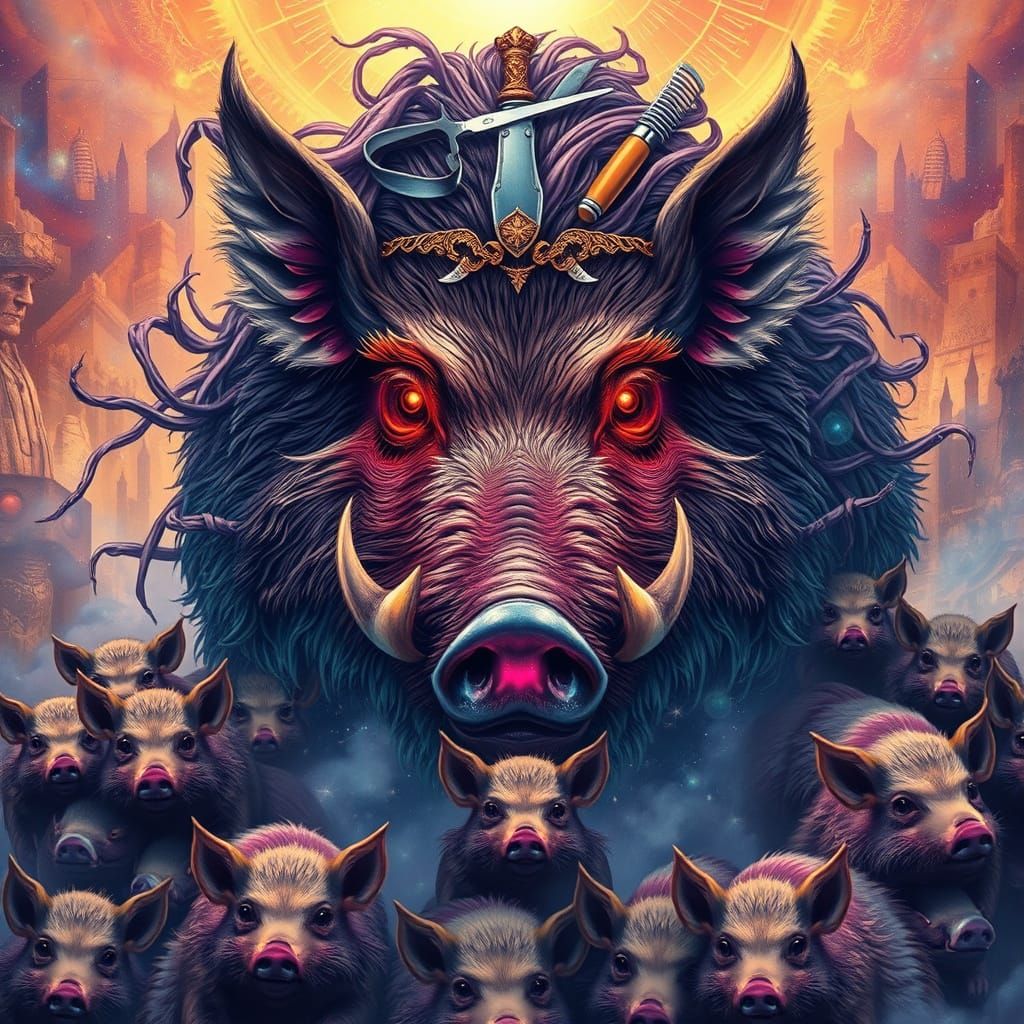 Colossal Boar in Holographic Astral Illustration