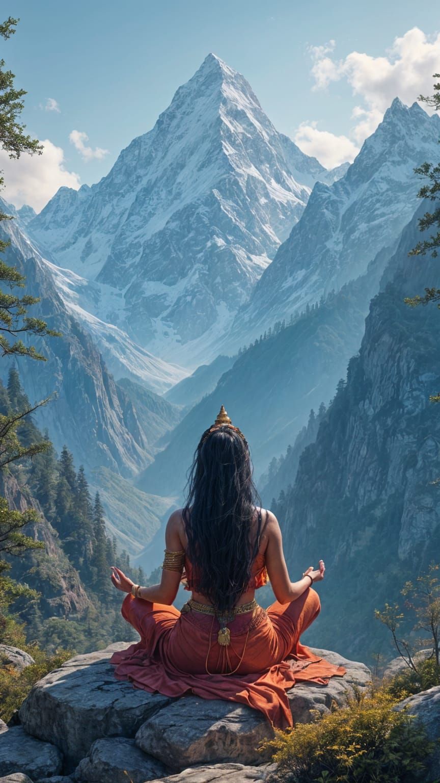 Goddess Parvati in Majestic Himalayan Landscape