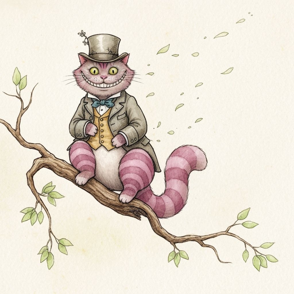 Ethereal Cheshire Cat Dissolving into Air, Watercolor Style