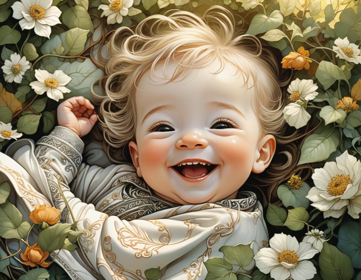 Whimsical Garden Scene in Folk Art Style