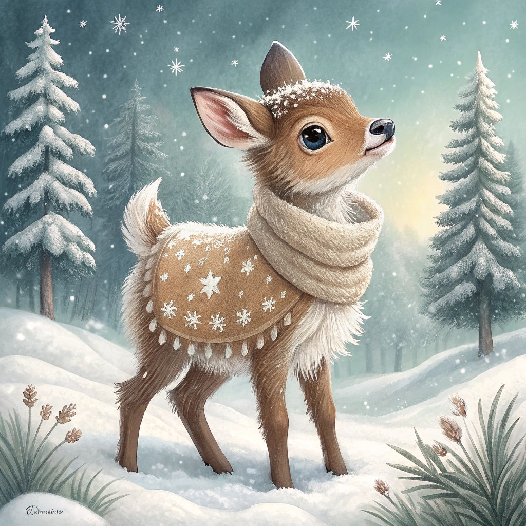 Whimsical Reindeer in Winter Wonderland
