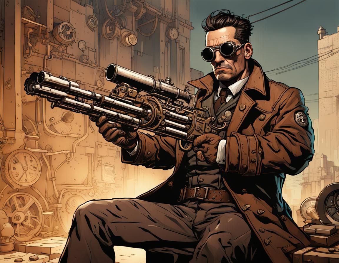 Steampunk Punisher with Gatling Gun in Deep Color