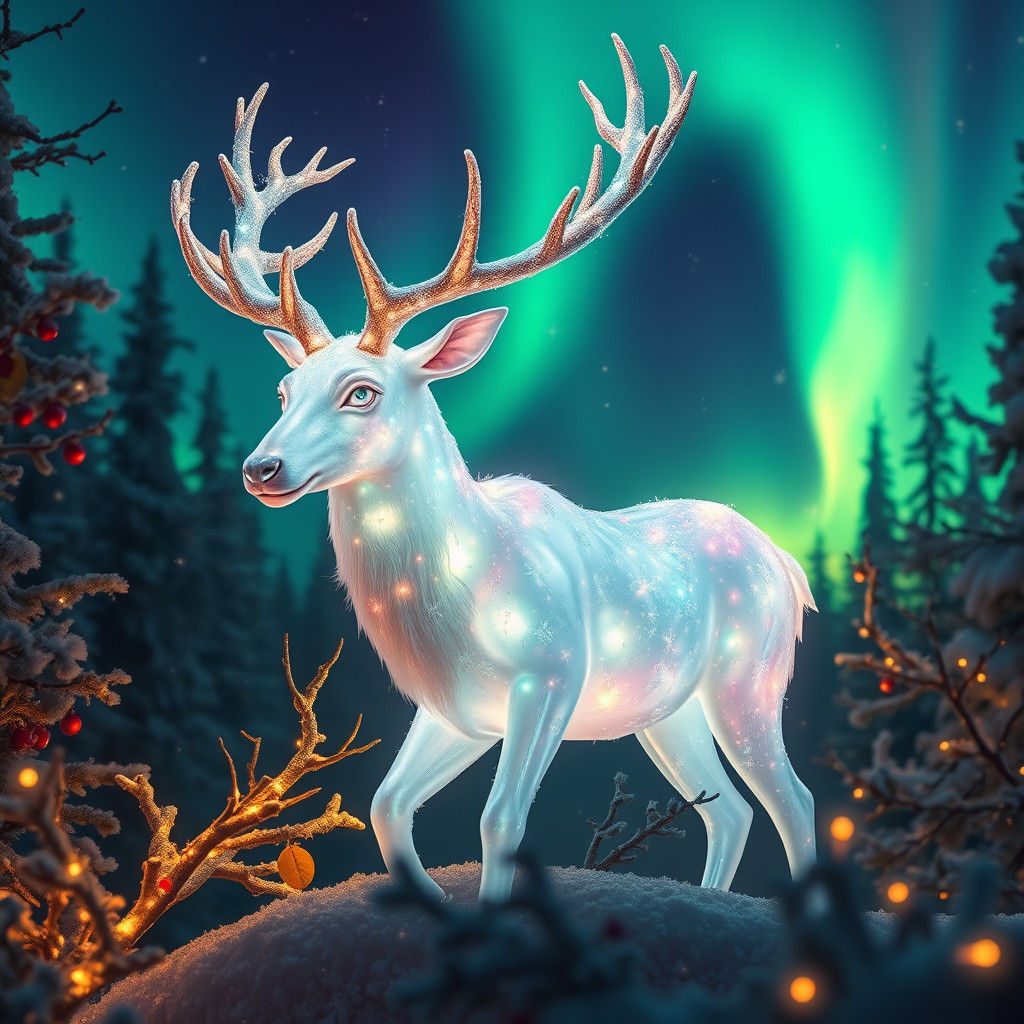 Luminous Reindeer in Enchanted Forest