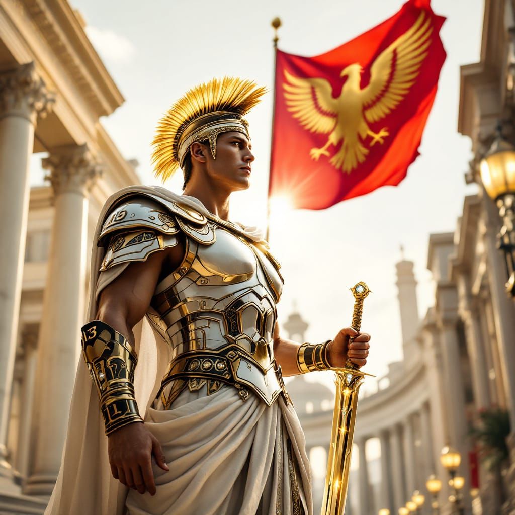 Futuristic Roman Legate in Modern Eternal City