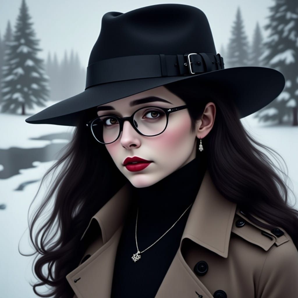 Hyperrealistic Portrait of Andie Banks in Snowy Scene