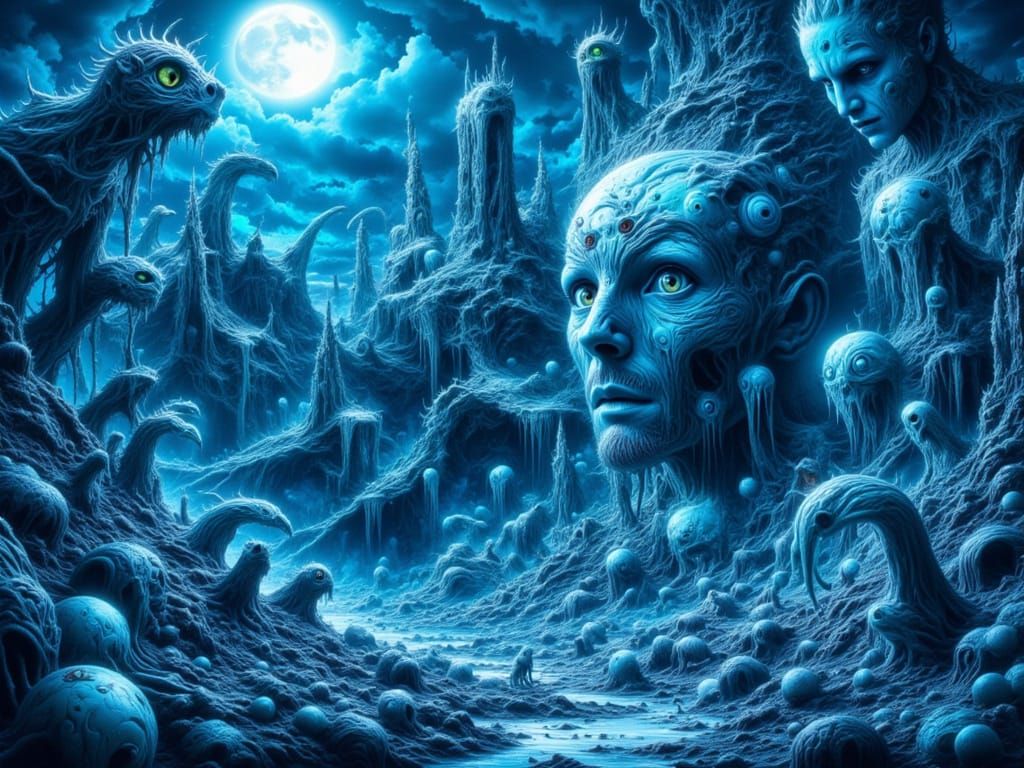 Otherworldly Blue Landscape with Melting Forms