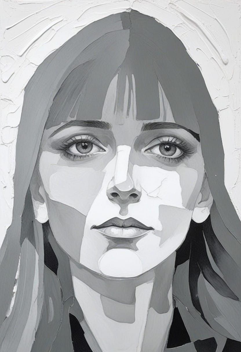 High Contrast Portrait of a Young Goth Girl in Impasto Style