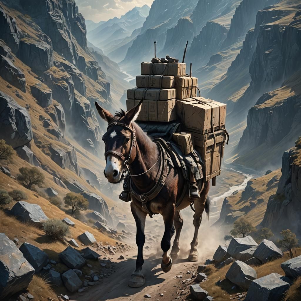 Mule Train in Mountain Pass: Impressionist War Art