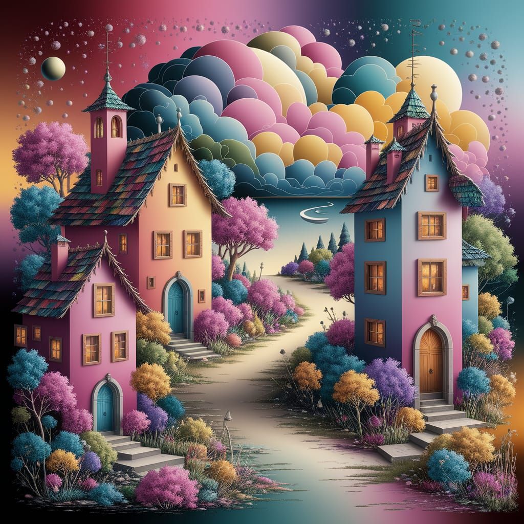 Dreamlike Village in Dadaism Style