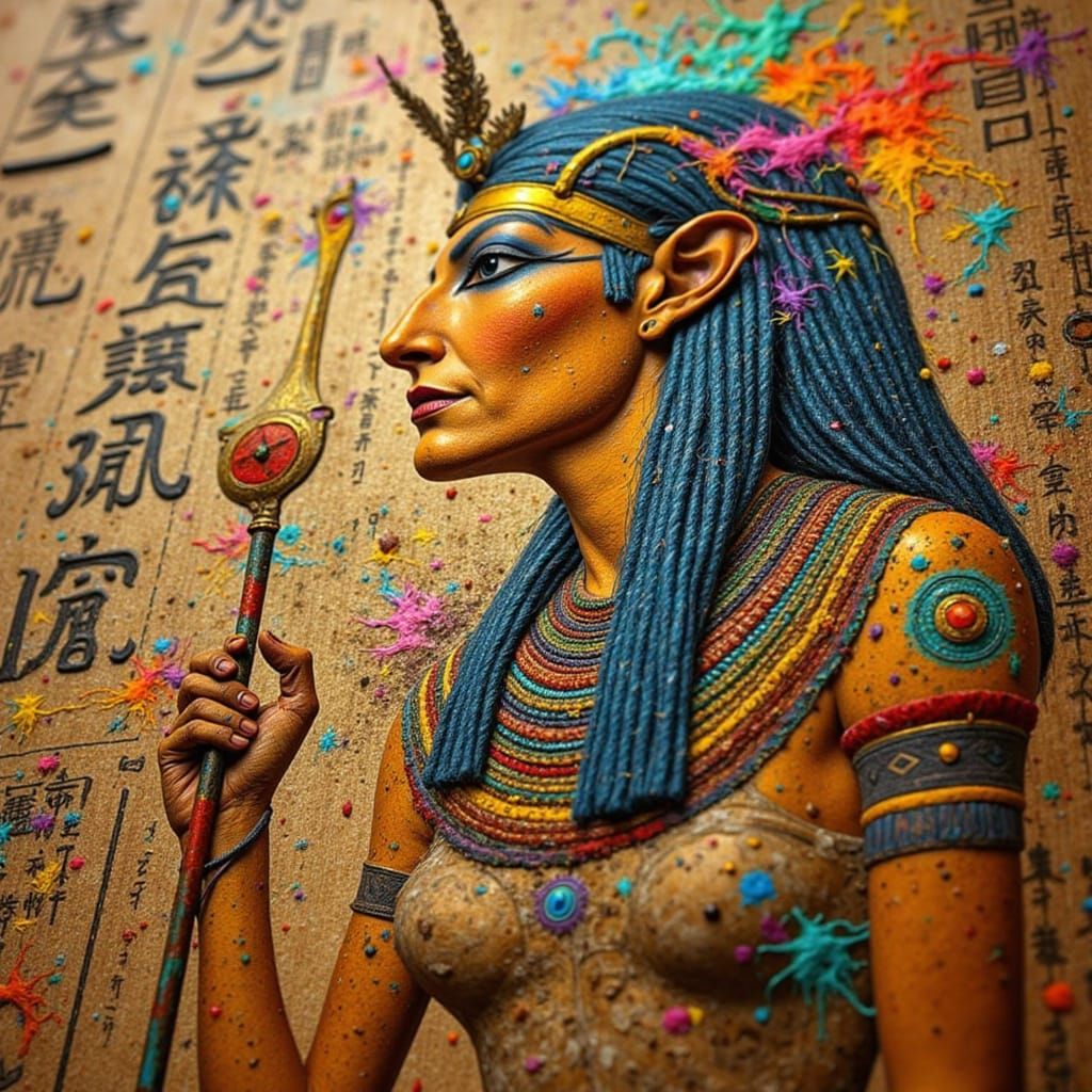 Ancient Egyptian Papyrus with Seshet in Abstract Art