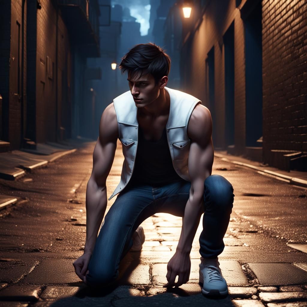 Young Man in Alleyway: Fantasy Concept Art