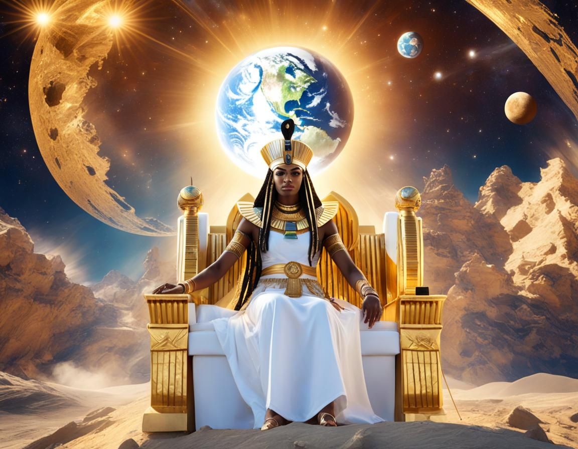 Egyptian Queen on the Moon: Astral Illustration
