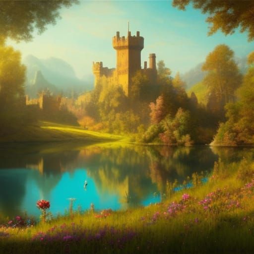 Fairycore Victorian Castle in Spring Sunlight