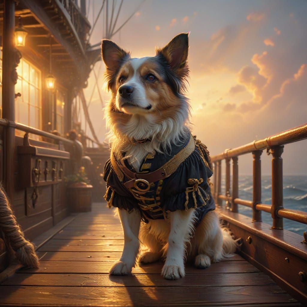 Renaissance Pirate Dog in Whimsical Fantasy Art