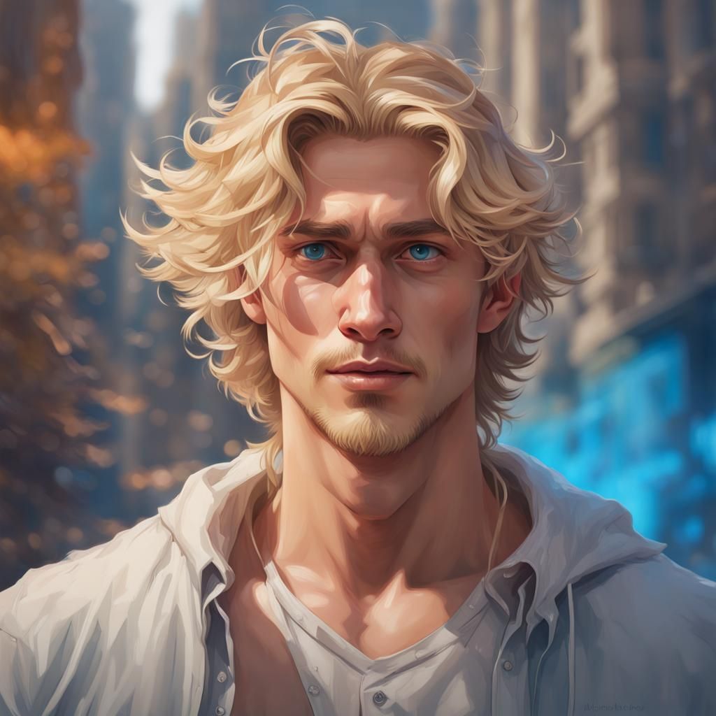 Excited Young Man Portrait in Hyperdetailed Digital Art