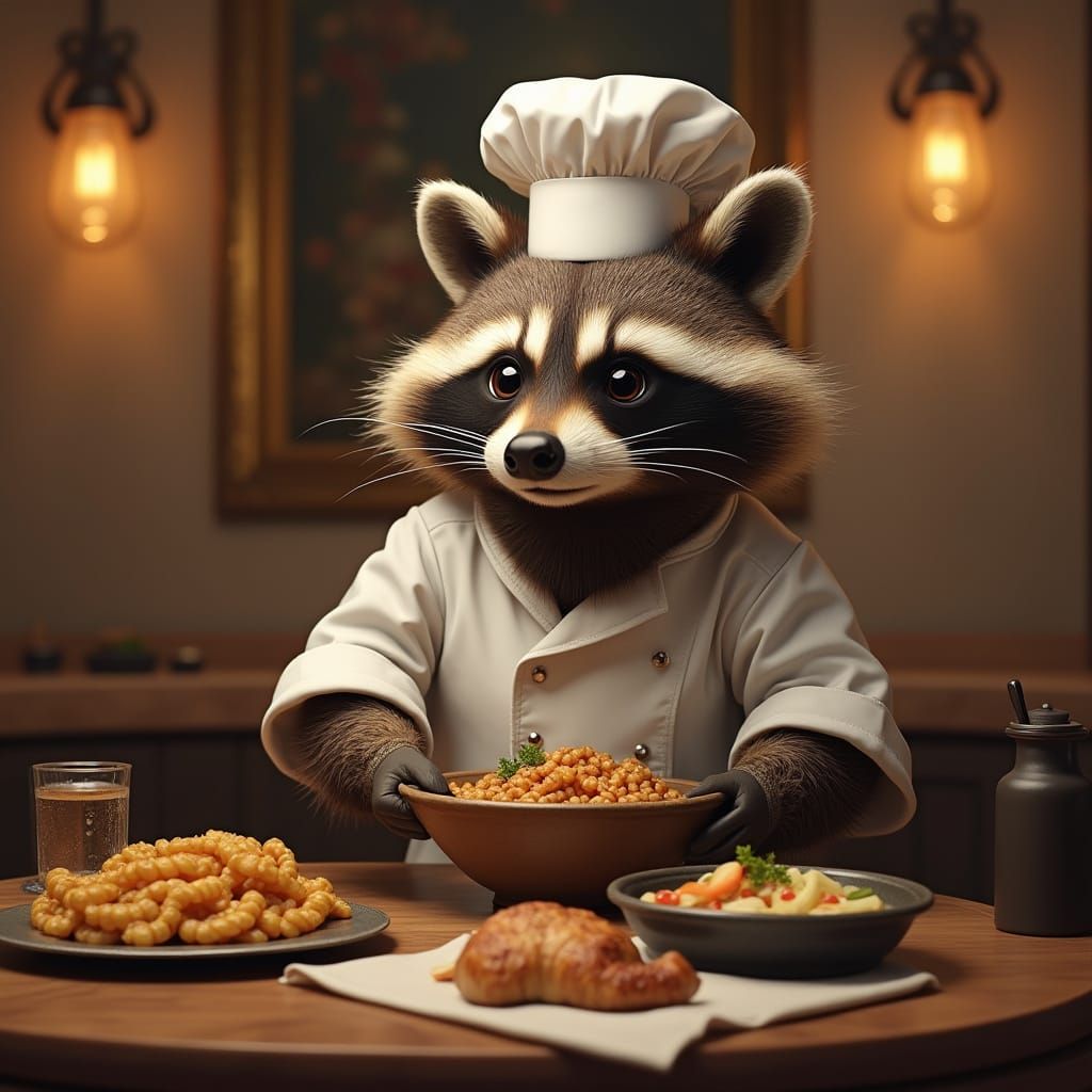 Raccoon Chef in Elegant Kitchen