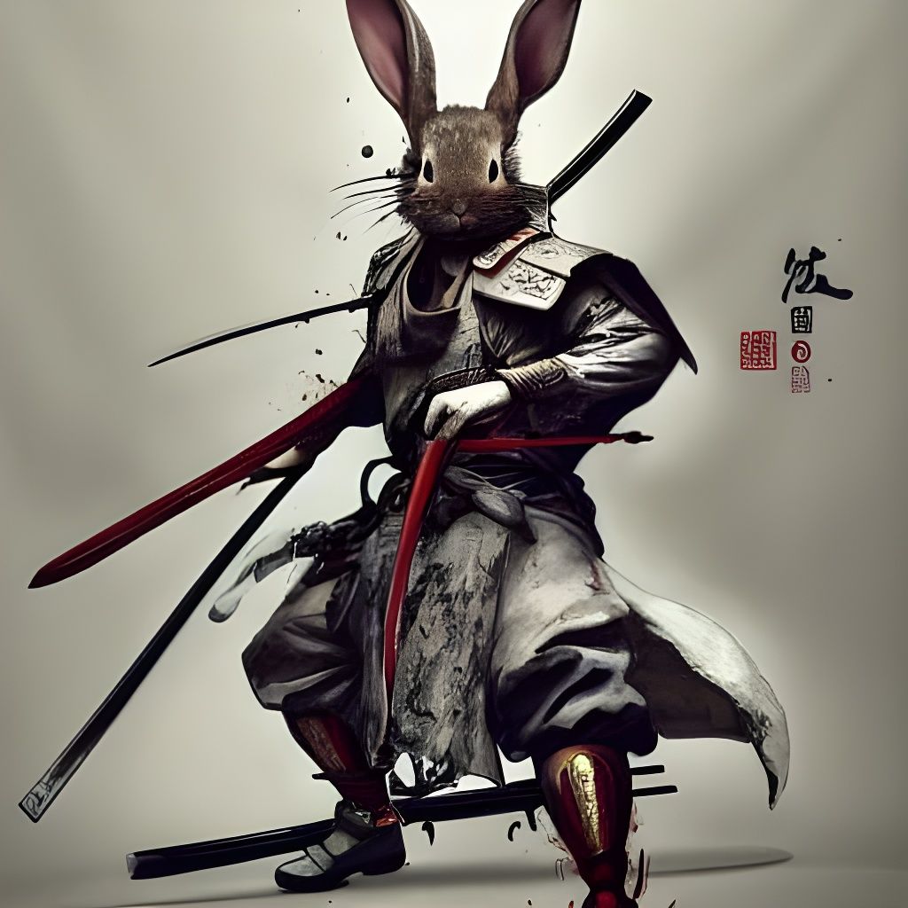 Rabbit Samurai with Katana in Dynamic Pose