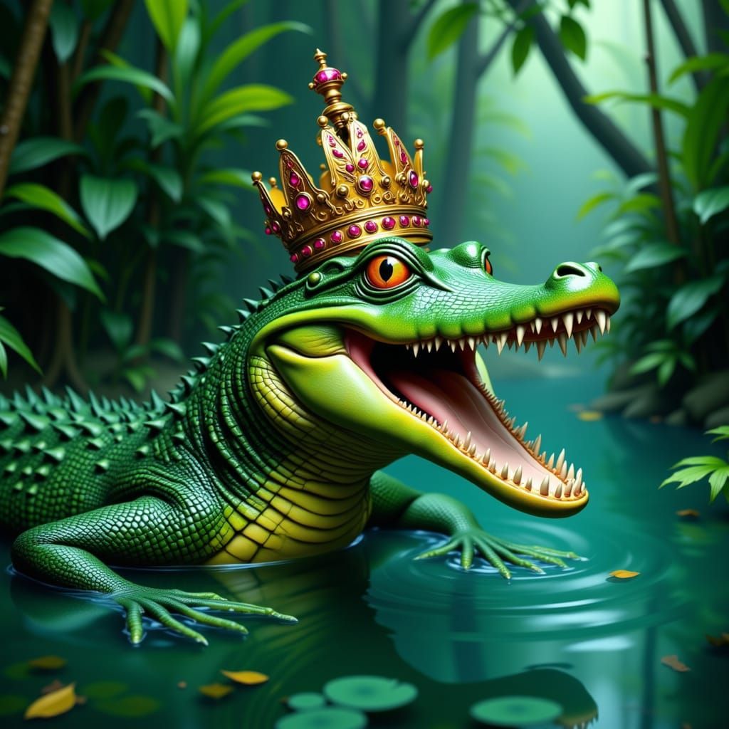 Green Crocodile King in Azure Tropical Waters