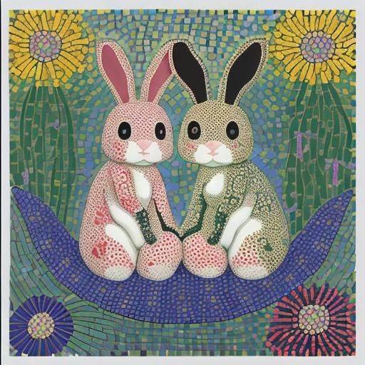 Bunnies Cuddling in Micro Mosaic Style