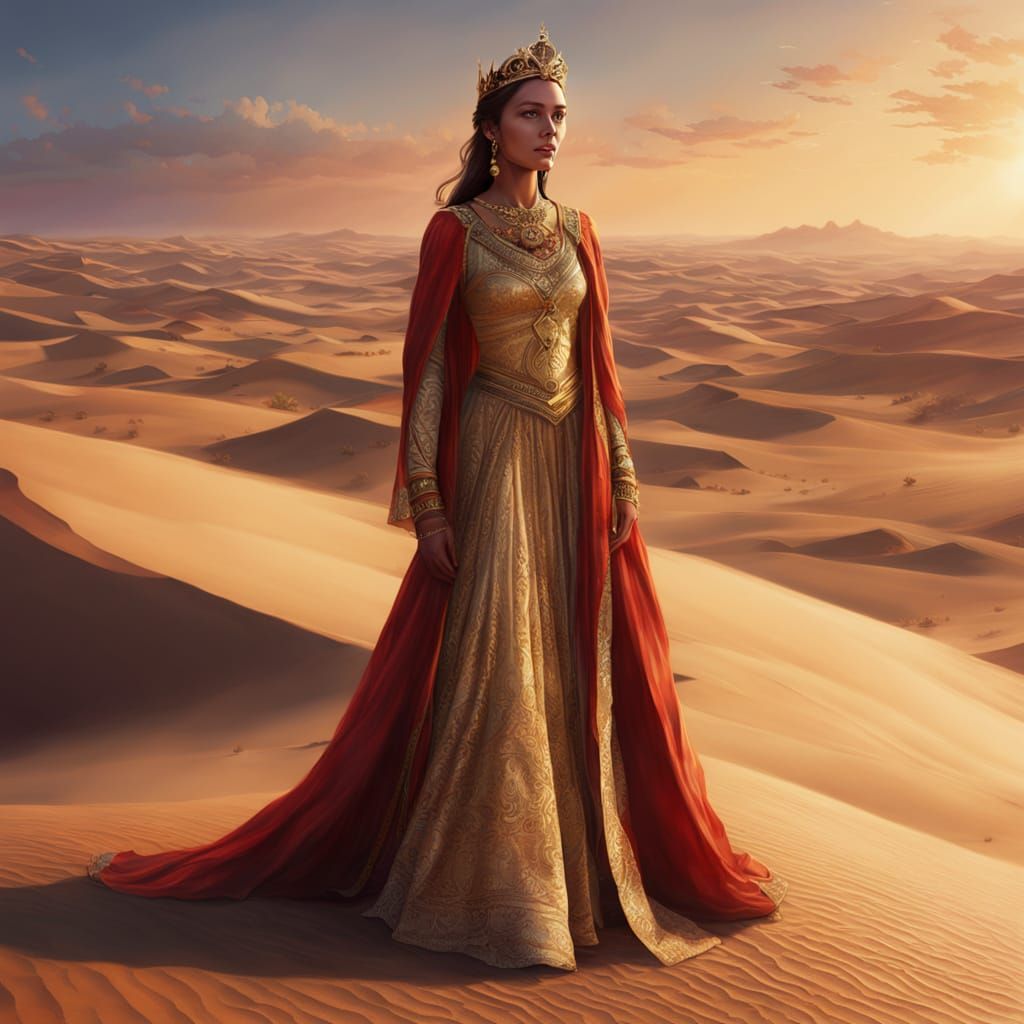 Desert Queen in Regal Gown: Fantasy Art