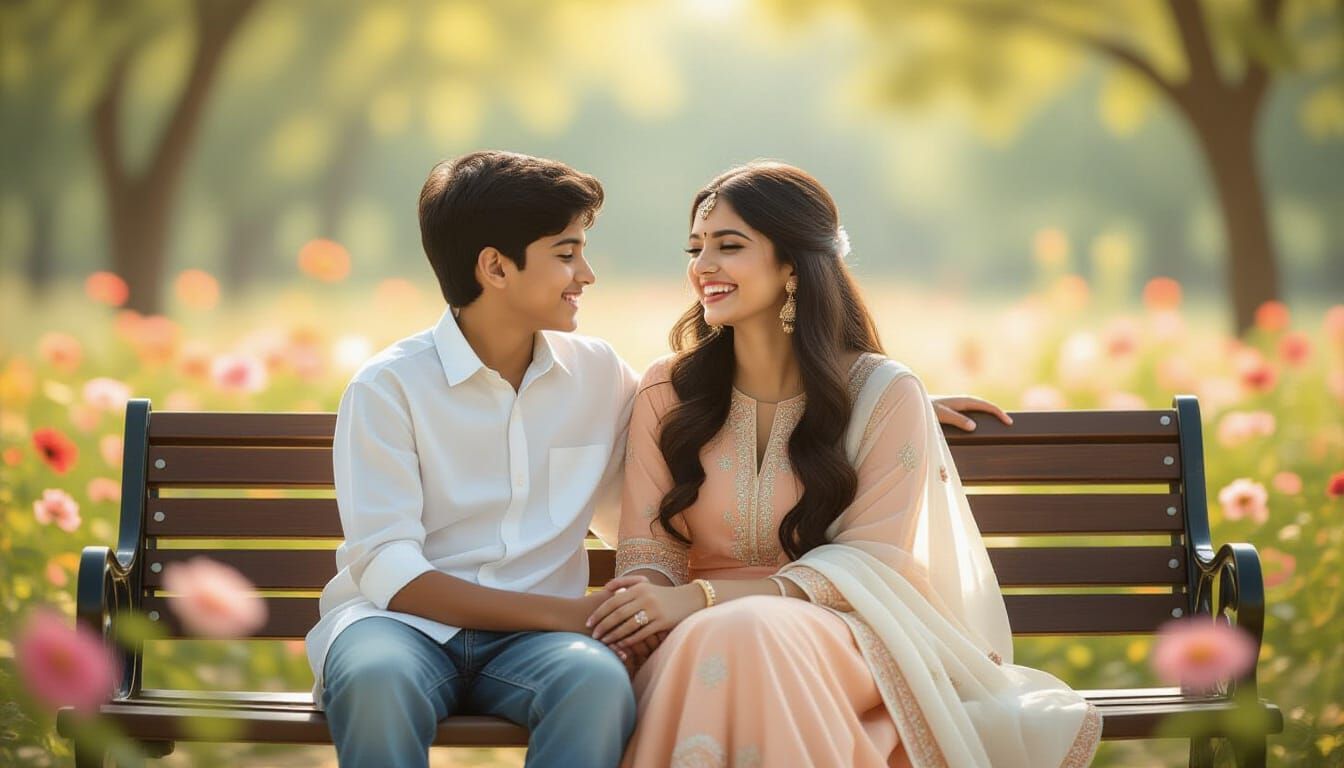 Romantic Couple on Bench in Soft Sunlight, Amrita Shergil St...