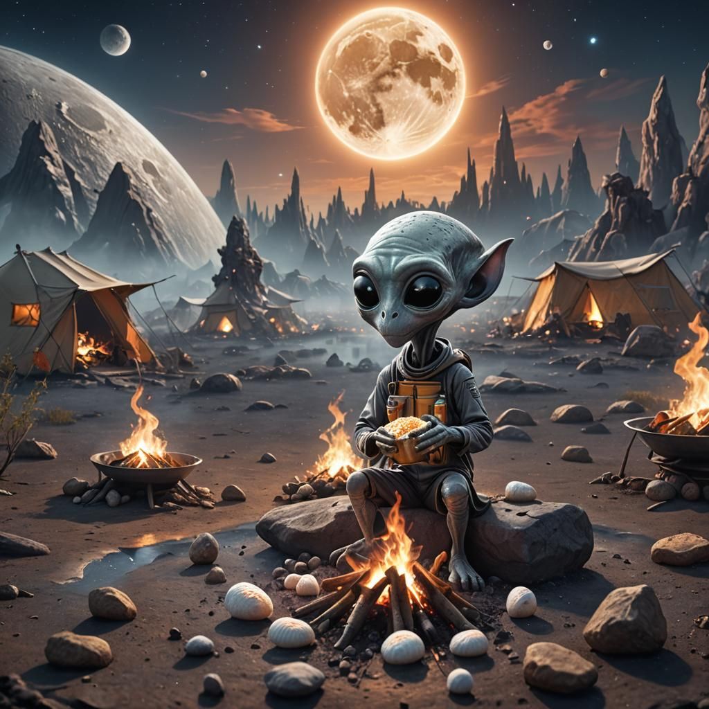 Alien Campout on the Moon: Detailed Matte Painting