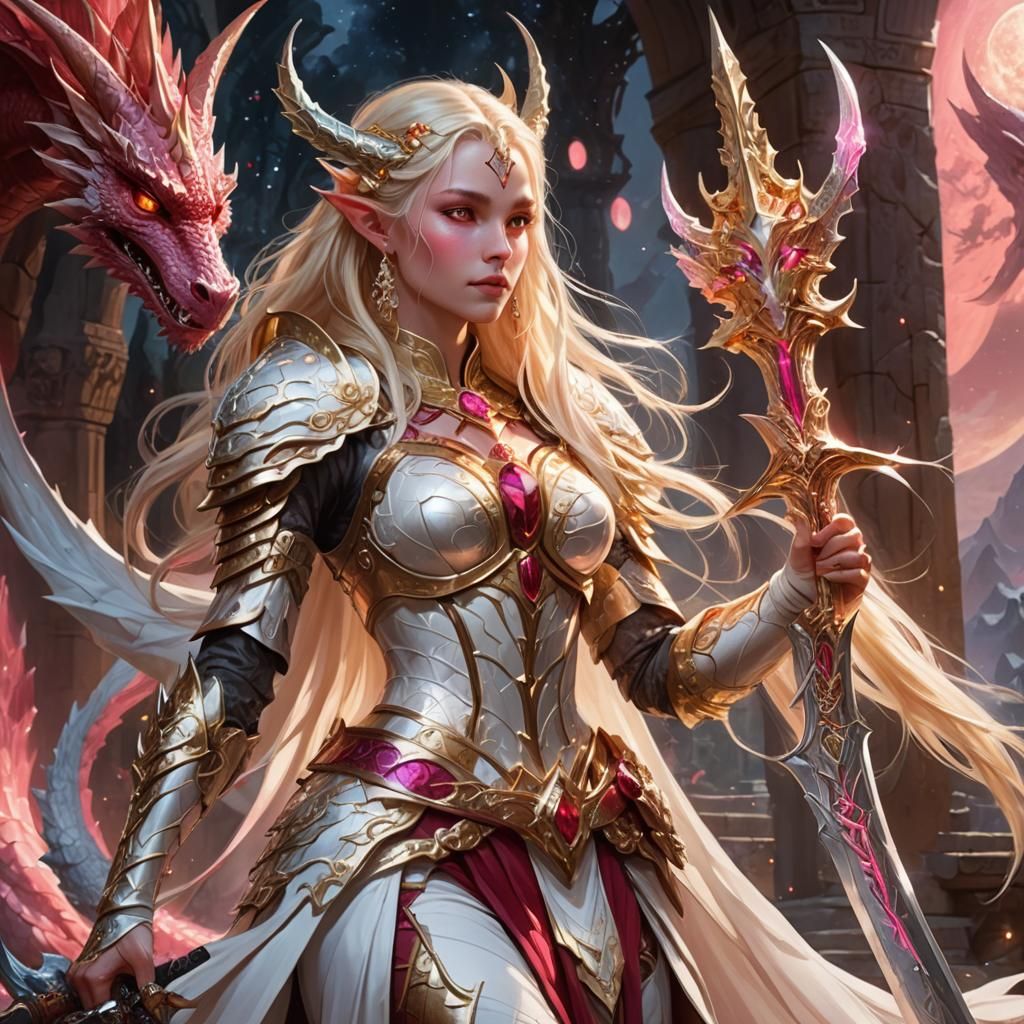 Elf Dragon Goddess with Magical Armor in Fantasy Art