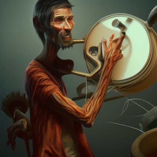 Skinny Pete Plays Oil Drum: Detailed Matte Painting
