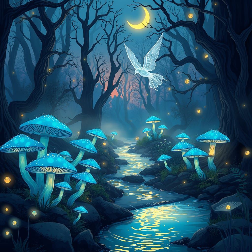 Ethereal Twilight Forest in Iridescent Blue and Gold