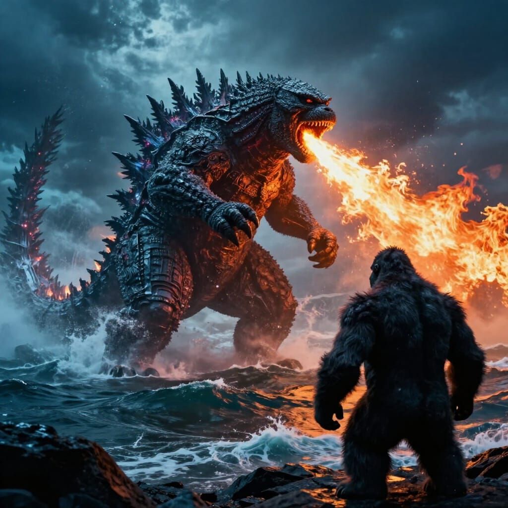 Godzilla's Fiery Eruption Meets King Kong's Stare
