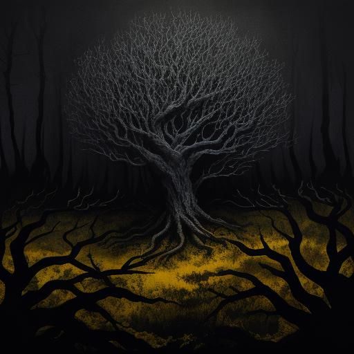 Night Beast Hides in Dark Forest: Expressionist Oil Painting