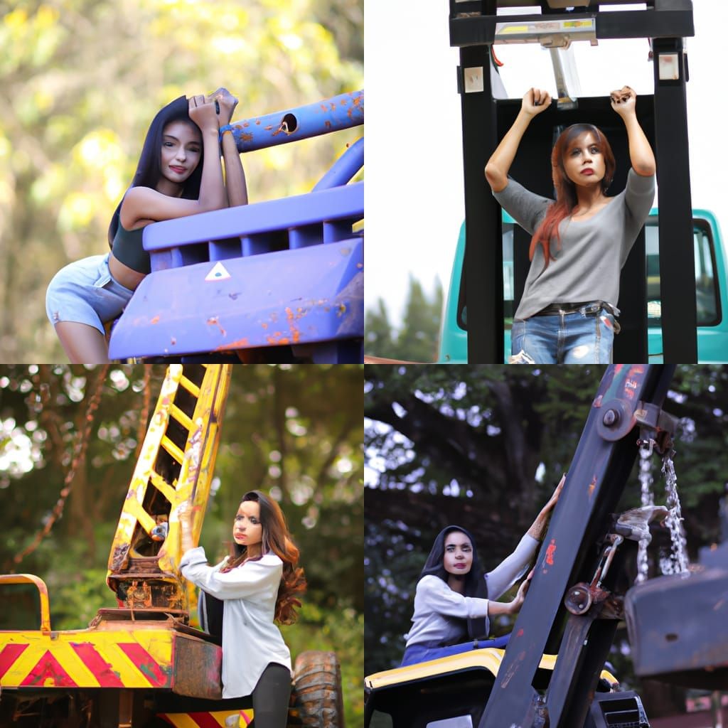 Strong Asian Girl Lifts Truck: Professional Photography