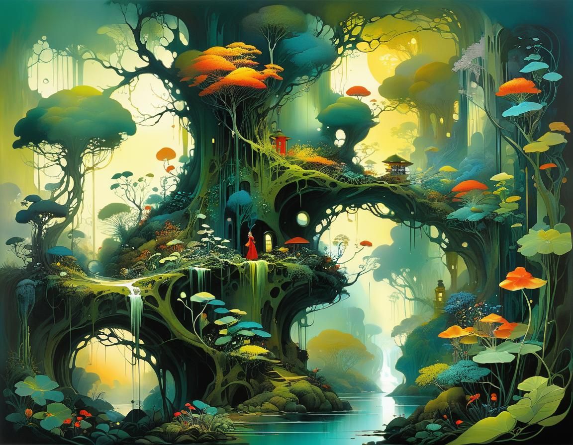 Detailed Entangled Landscape in Abstract Expressionist Style