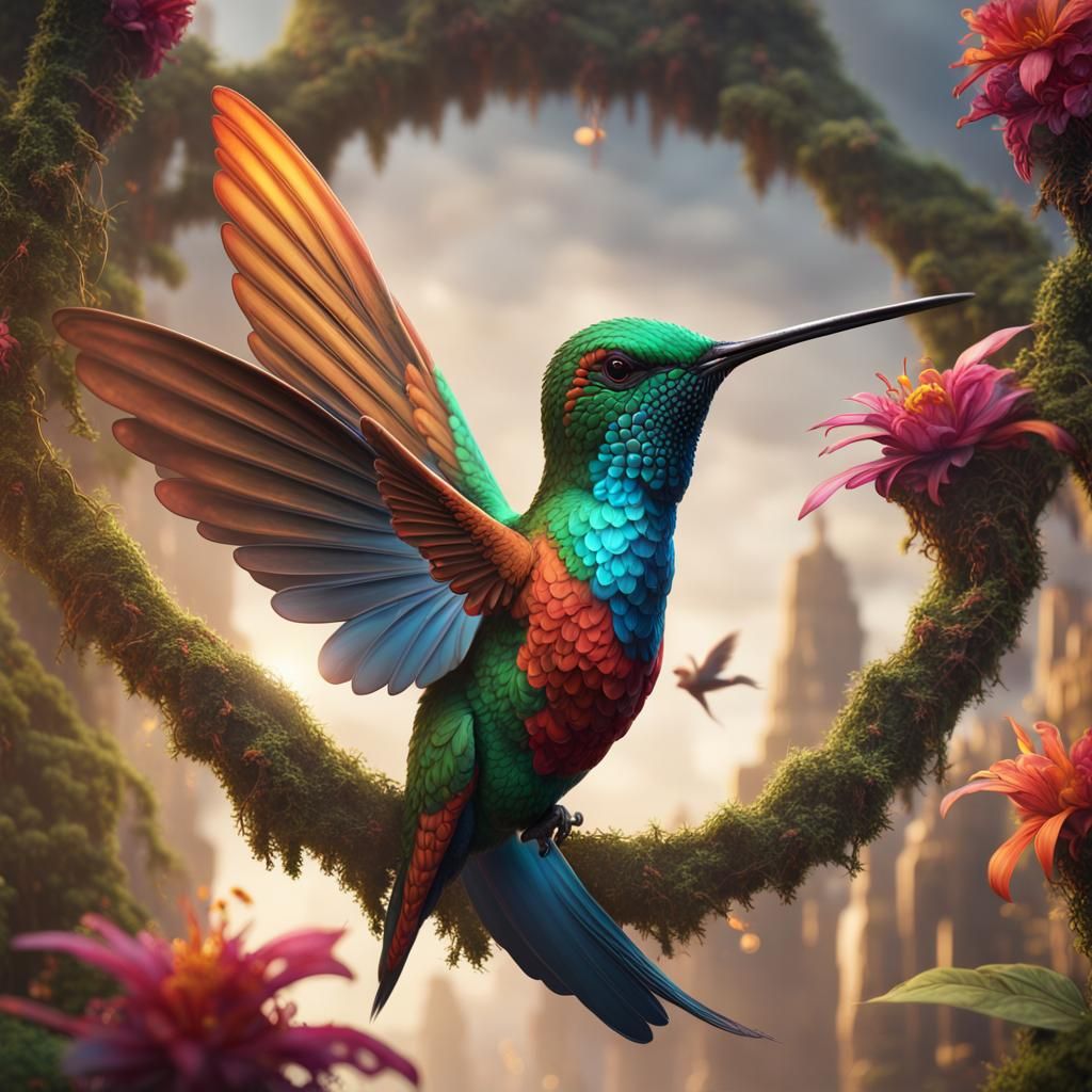Hummingbird in Detailed Matte Painting Style