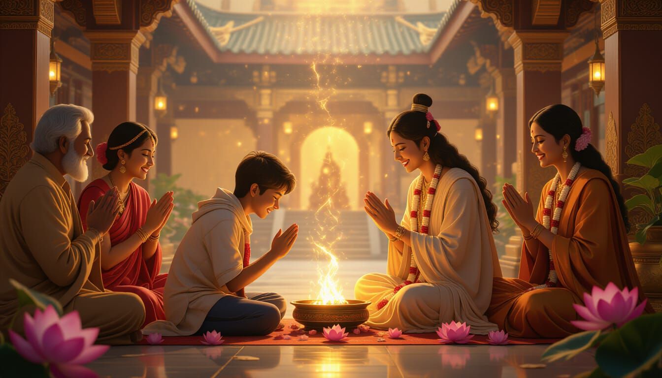 Young Person Blesses Elders in Golden Aura