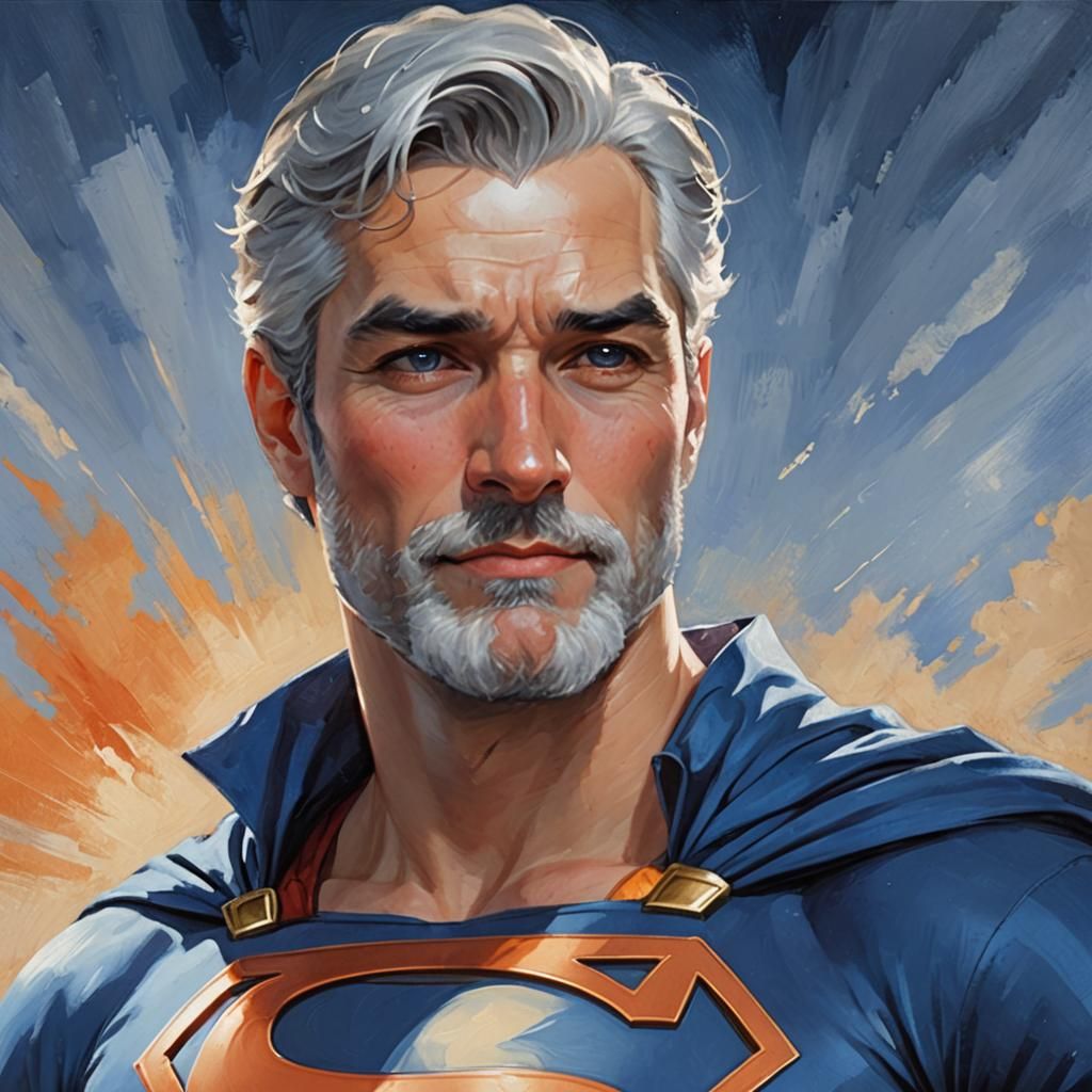 Heroic Superman Portrait in Impressionist Gouache Style