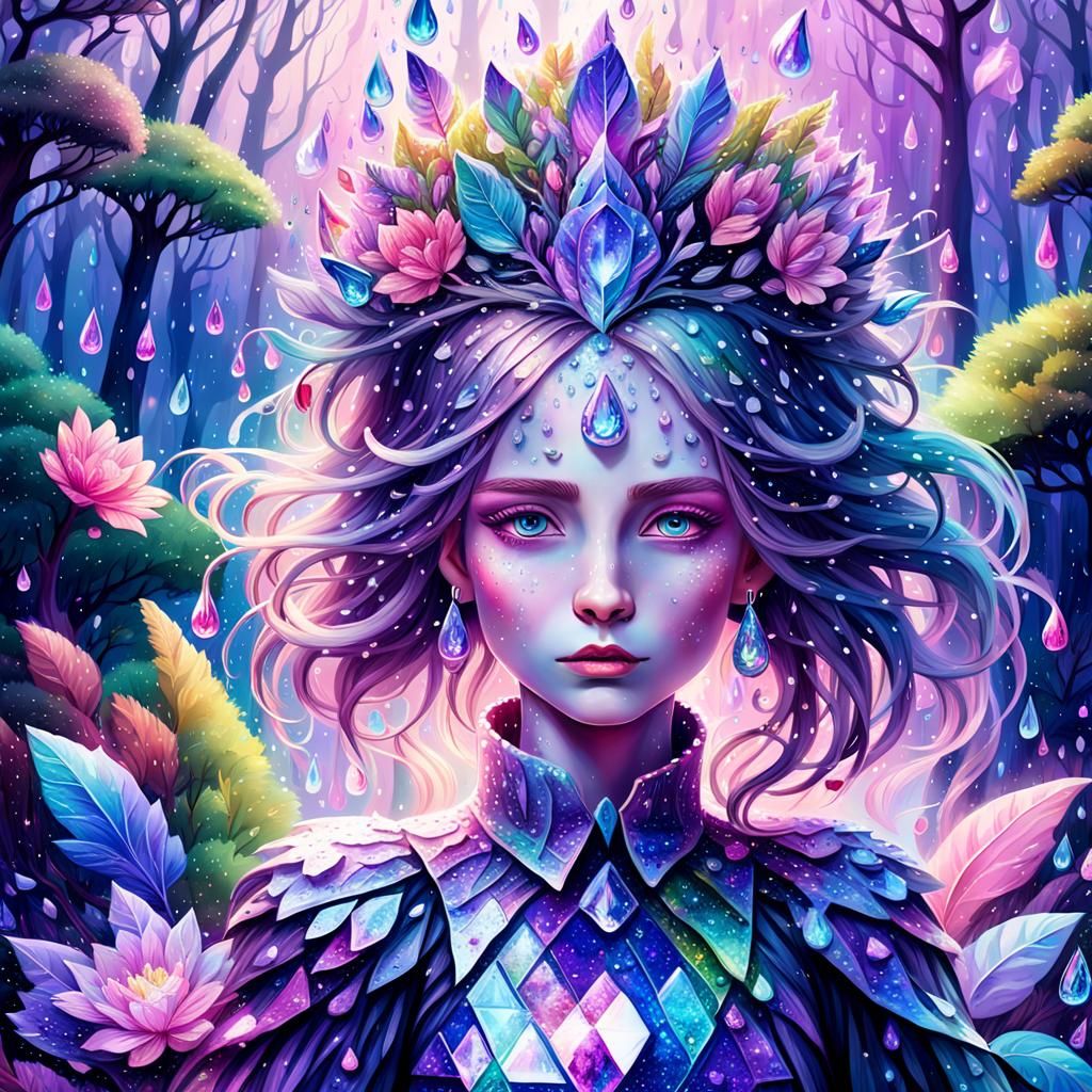 Crystal Princess in Mystical Forest: Surrealist Fantasy