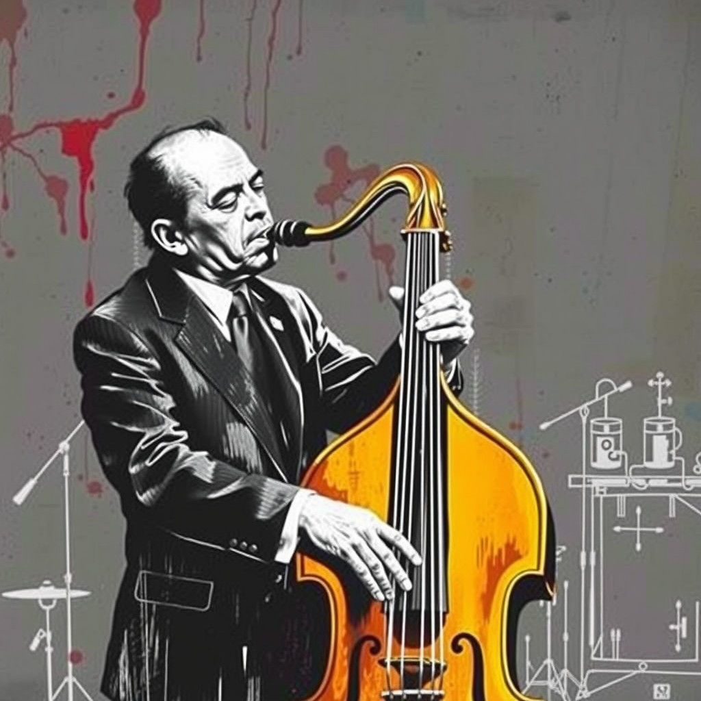 Mysterious Jazz Street Artist in a Vivid Urban Setting