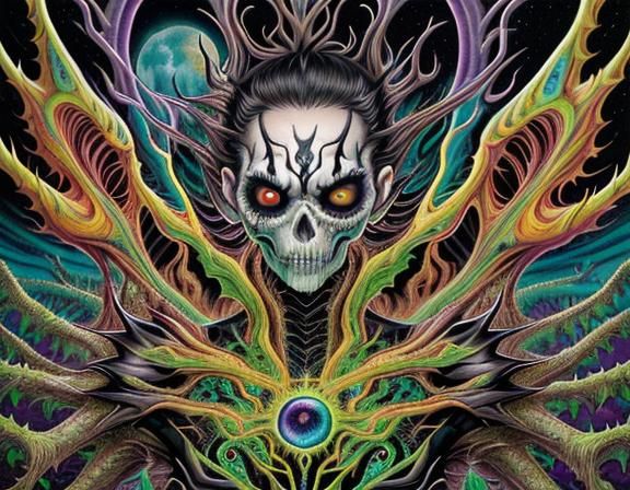 Lovecraftian Creature Close-up in Watercolor Style